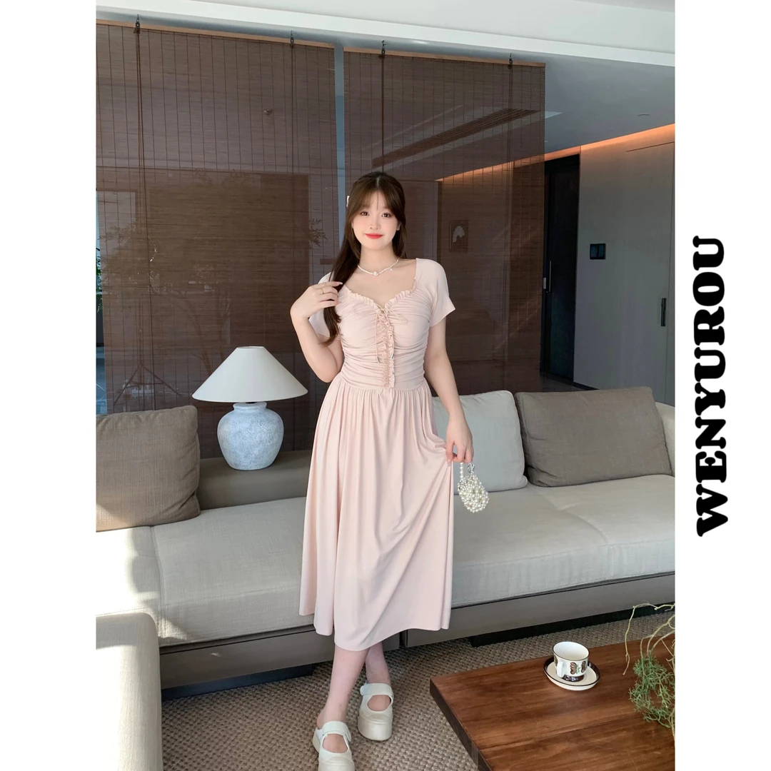 【现货】温与柔【自在出行】法式气质长裙女夏季收腰显瘦连衣裙收腰