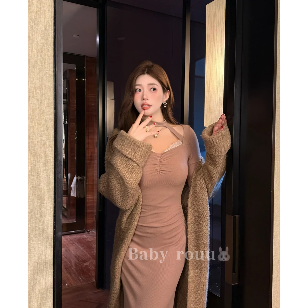 baby rouu【现货】【奶绒生巧】温与柔气质姐姐超爱的秋冬磨毛连衣裙