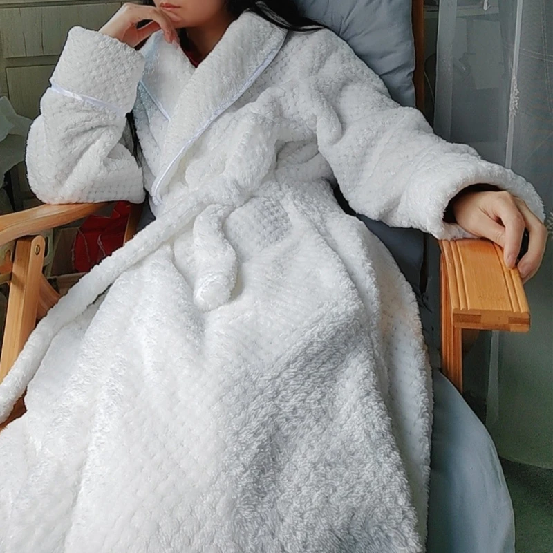 秋冬法兰绒长款加厚浴袍收腰男女浴衣珊瑚绒家居休闲保暖睡衣情侣