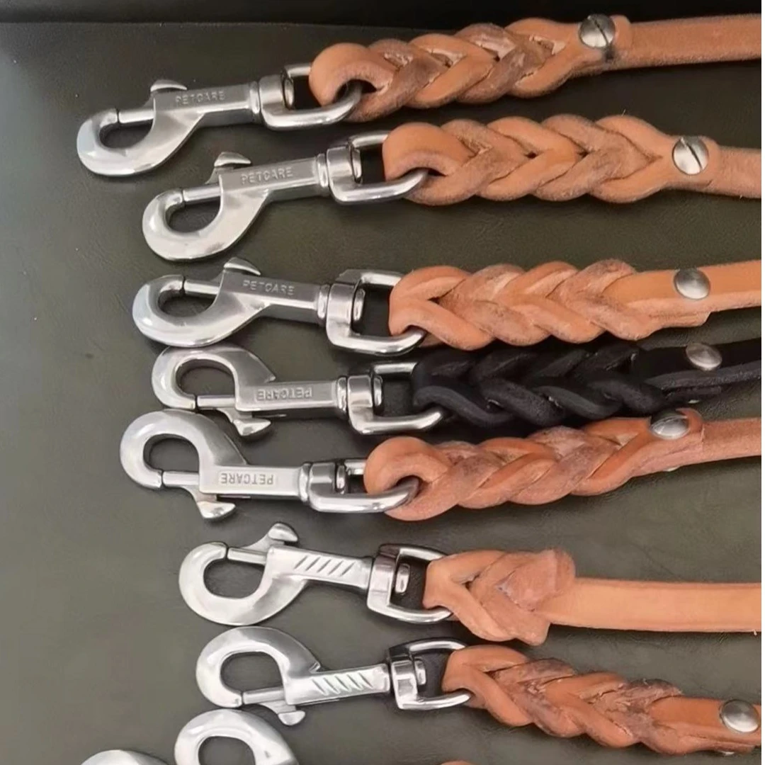 直播拍  牛皮牵引绳 牛皮P链 方目链