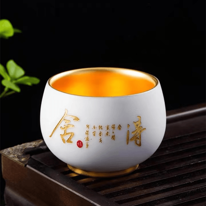 鎏金舍得礼盒茶具大气主人杯品茗杯茶具杯子陶瓷手工描金罗汉杯盏