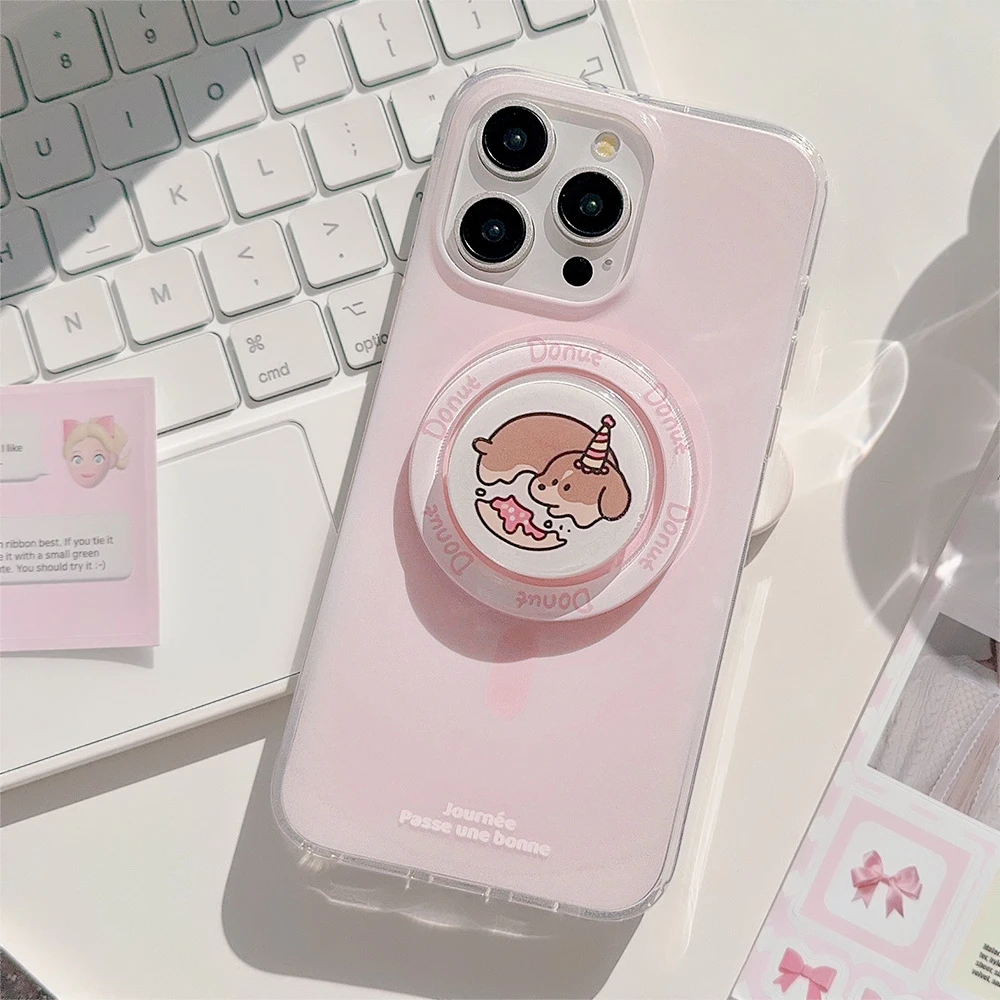 双层甜粉晕染适用苹果16手机壳14promax小狗磁吸支架iphone15软13
