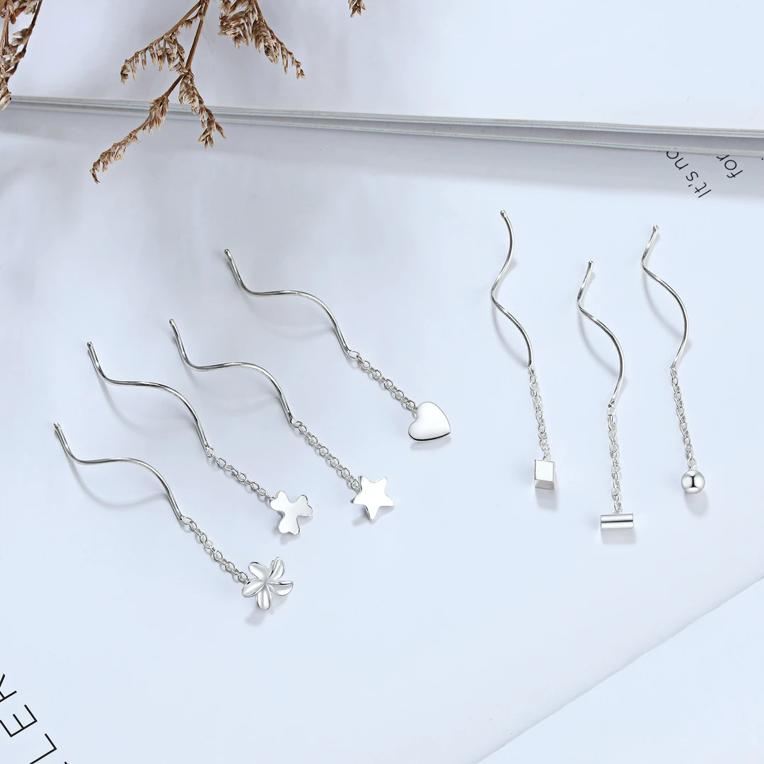 925银耳饰 s925纯银耳坠女简约气质波浪耳线流苏耳清新网红个性