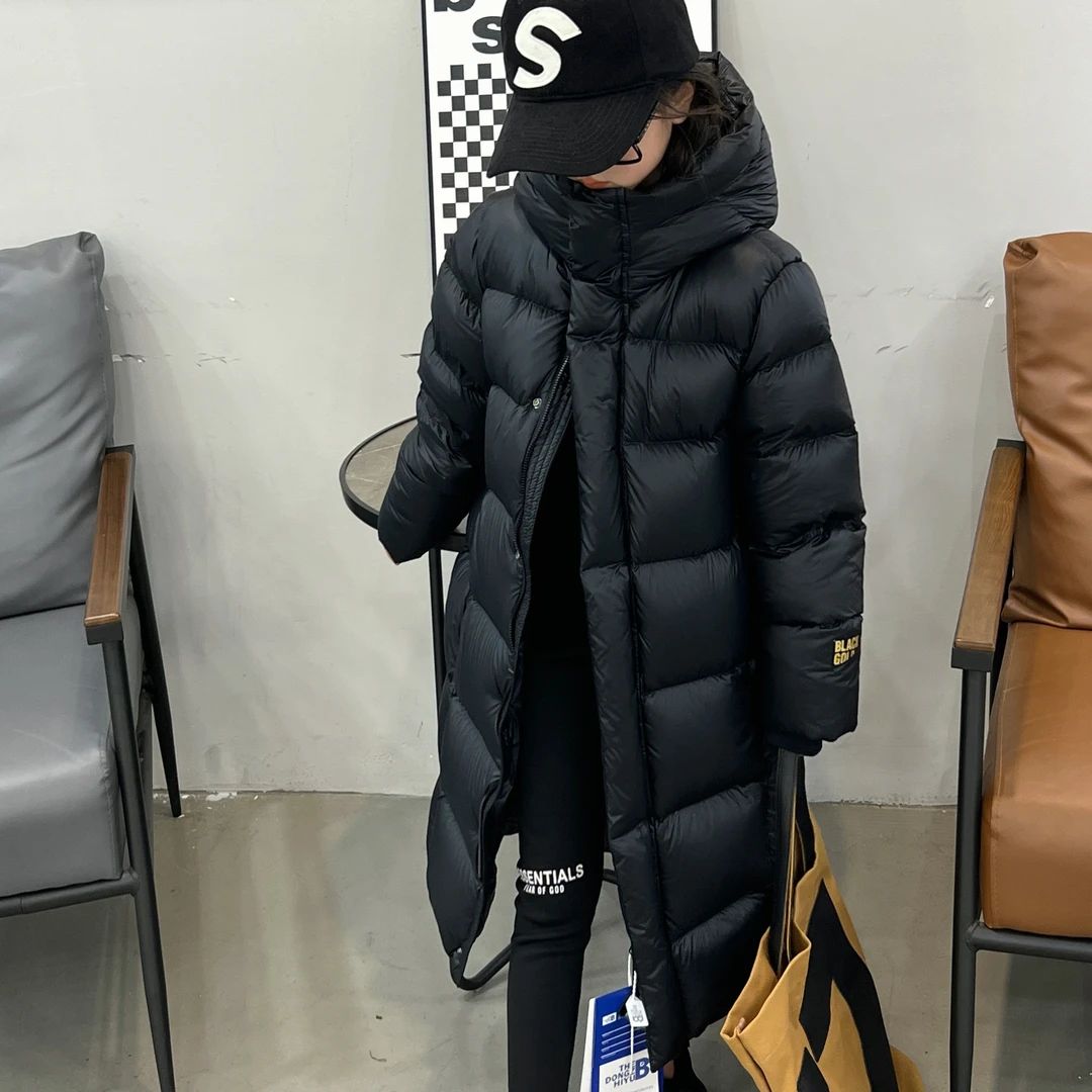 女童冬季长款羽绒服新款中大童儿童韩版加厚连帽外套保暖过膝冬装