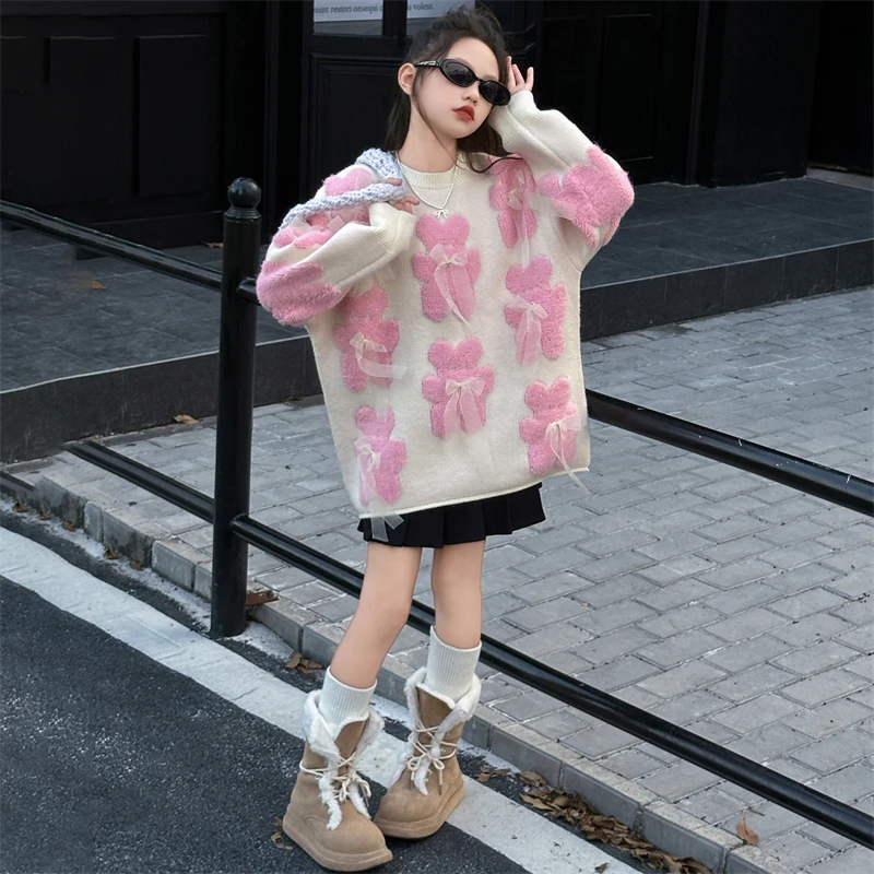 女童秋冬保暖毛衣2024新款洋气内搭针织衫中大童百搭时髦打底衫