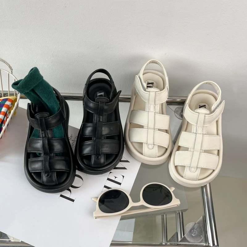 头层牛皮儿童包头凉鞋男童鞋子沙滩鞋女童皮鞋9820