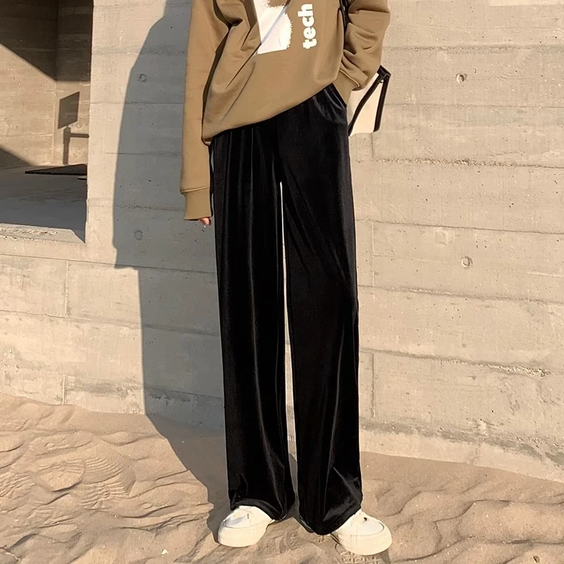 高档阔腿裤秋冬超坠感金丝绒裤子女春秋气质时尚高个子加长休闲裤