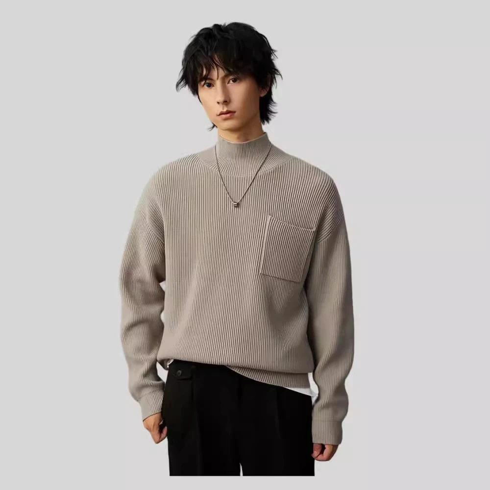 2024新款高领重磅480G毛衣男百搭青年针织衫廓形休闲打底上衣潮流