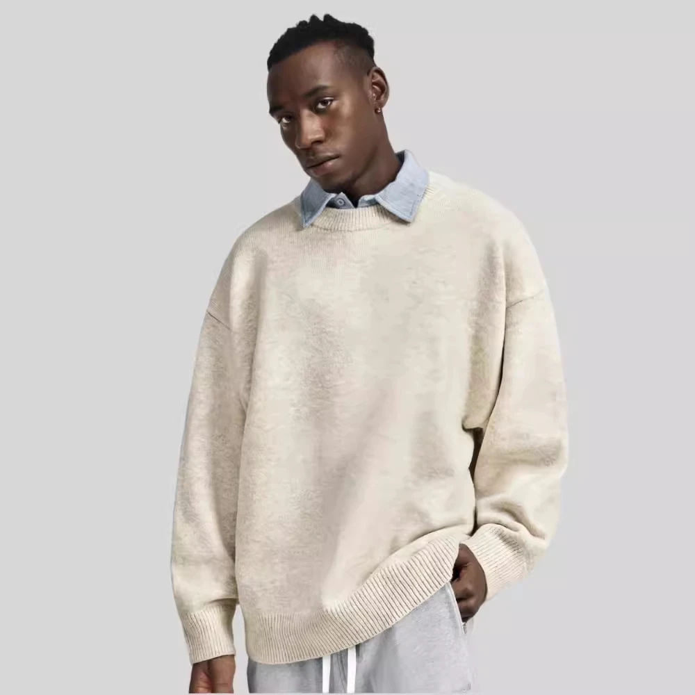 重磅600G加厚情侣毛衣男秋冬季打底针织衫宽松圆领中性风毛线衣潮