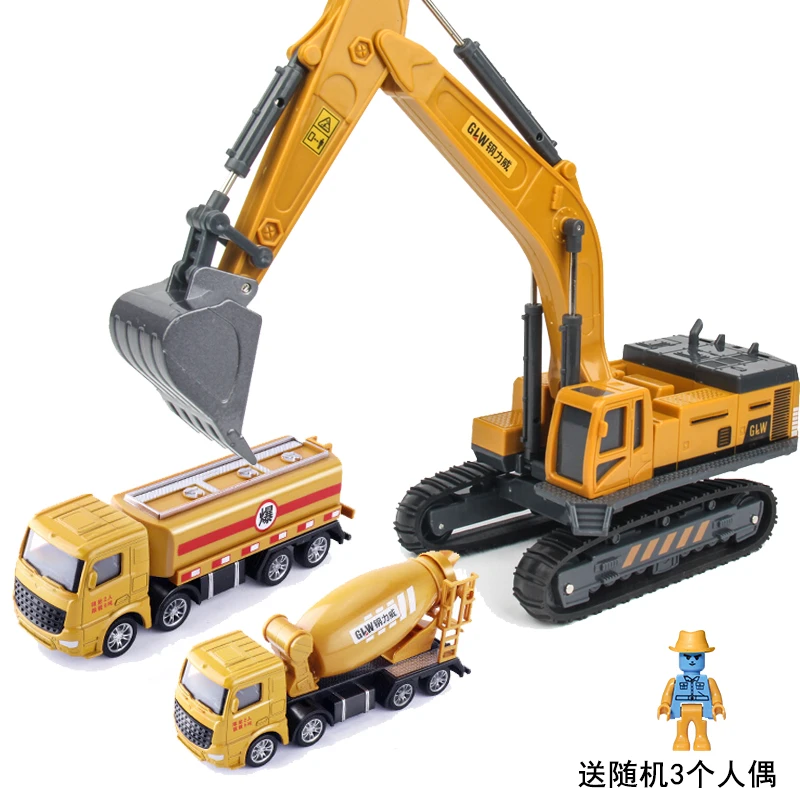 拍一发三儿童合金工程车车套装挖土推土机模型有趣仿真履带逼真