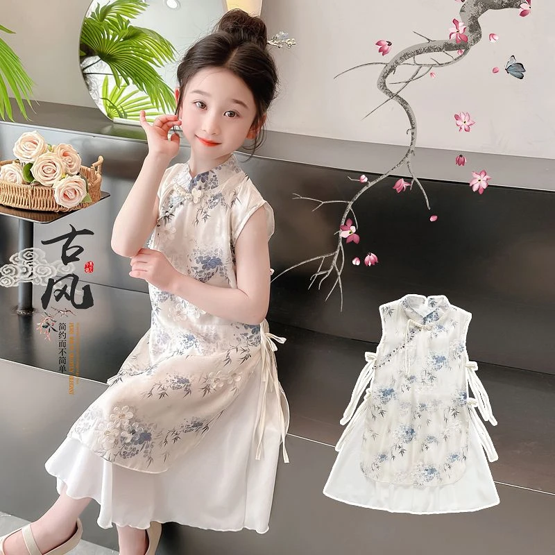 女童改良旗袍裙国风夏款新款儿童新中式水墨画裙子女孩汉服连衣裙