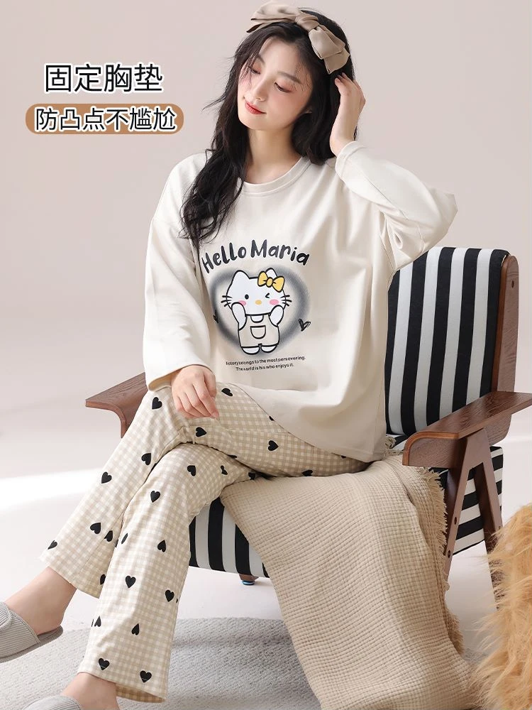 秋冬新款波点KT猫长袖款家居服女套装