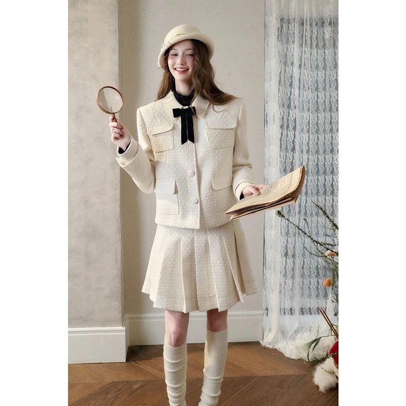 银河万岁 “读书时间”60%羊毛「外套百褶裙」毛呢时尚小香风秋冬