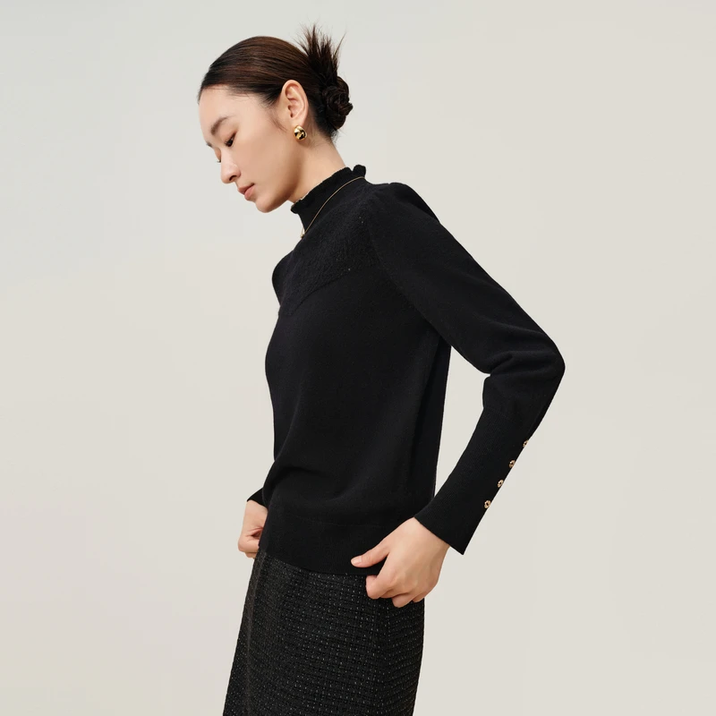 敦奴dunnu秋冬时尚百搭简约长袖半高领套头修身针织衫FT572110