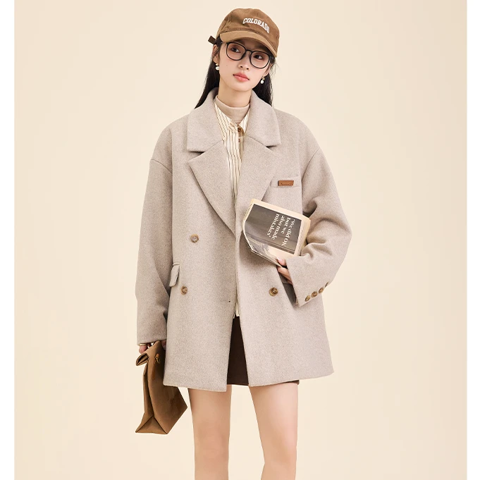 达佳诗【学院气质】毛呢外套女西装女通勤修身2024秋冬新款上衣1646