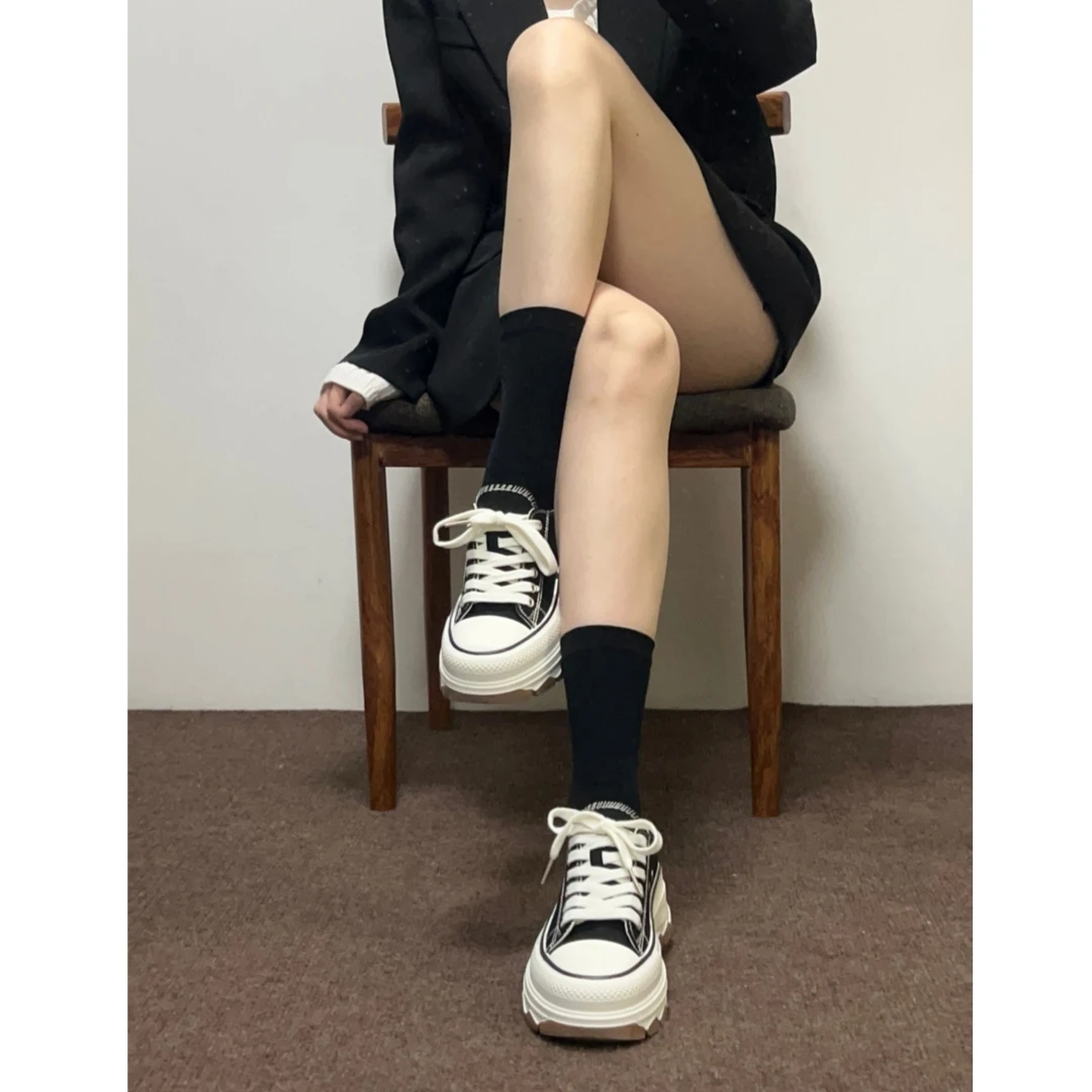 帆布鞋厚底休闲小白鞋子女款2023新款百搭夏季增高低帮板鞋运动鞋