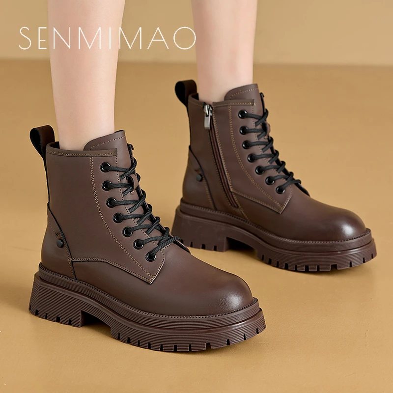 马丁靴女2024秋冬新款加绒英伦靴子百搭平跟真牛女鞋英伦增高短靴