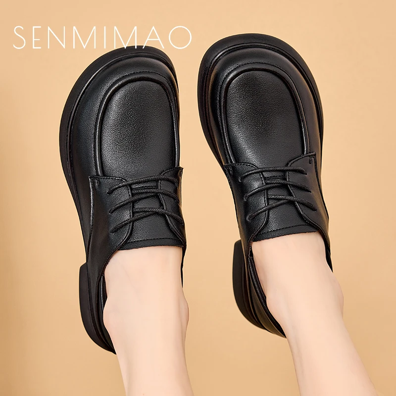 单鞋女2025新款平跟通勤工作鞋软底软面真牛小牛皮春秋英伦乐福鞋