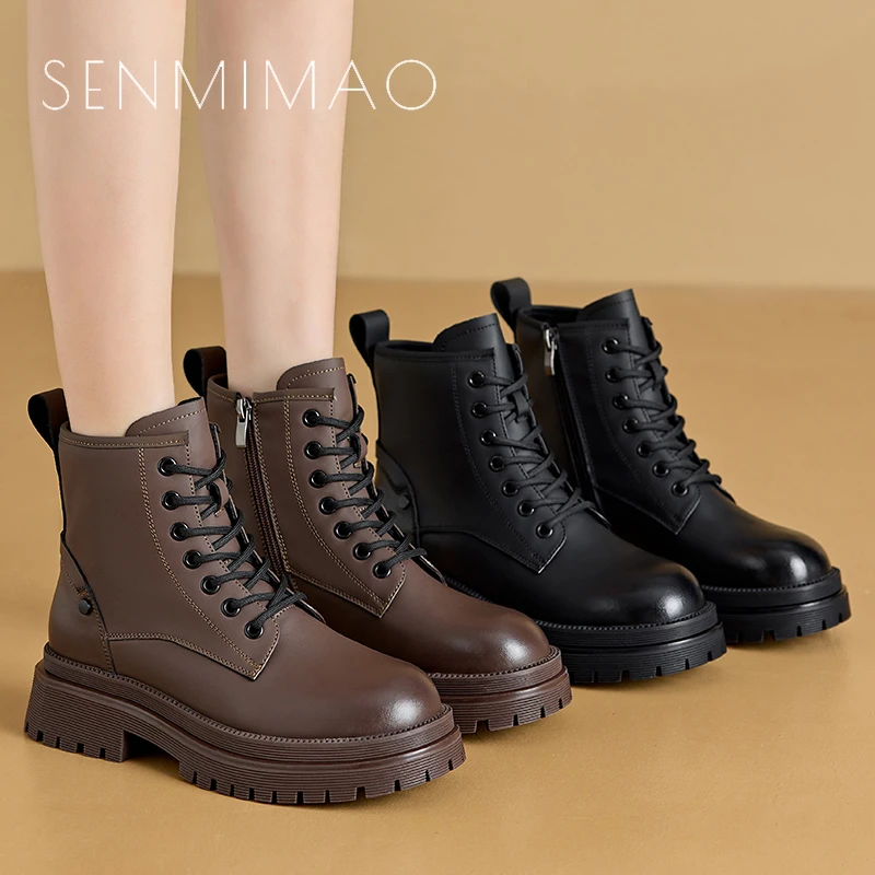 马丁靴女2025秋冬新款加绒英伦靴子百搭平跟真牛女鞋英伦增高短靴