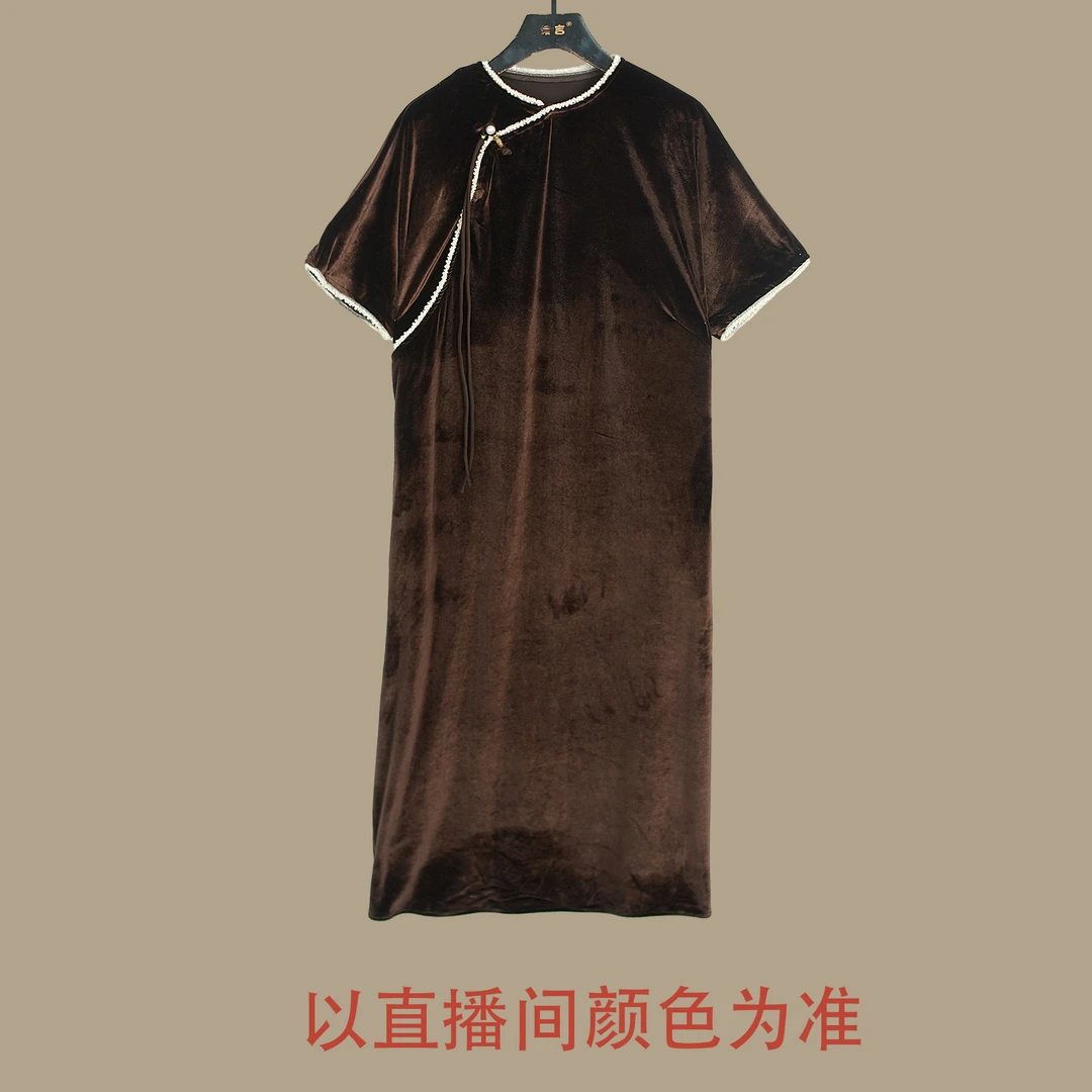 续吉出品4489法式高级感气质高端奢华新中式国风珍珠丝绒连衣裙