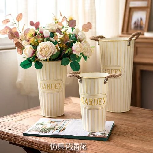 轻奢插画桶家用鲜花桶花店干花鲜花装饰插花铁桶铁皮桶花瓶花盆干