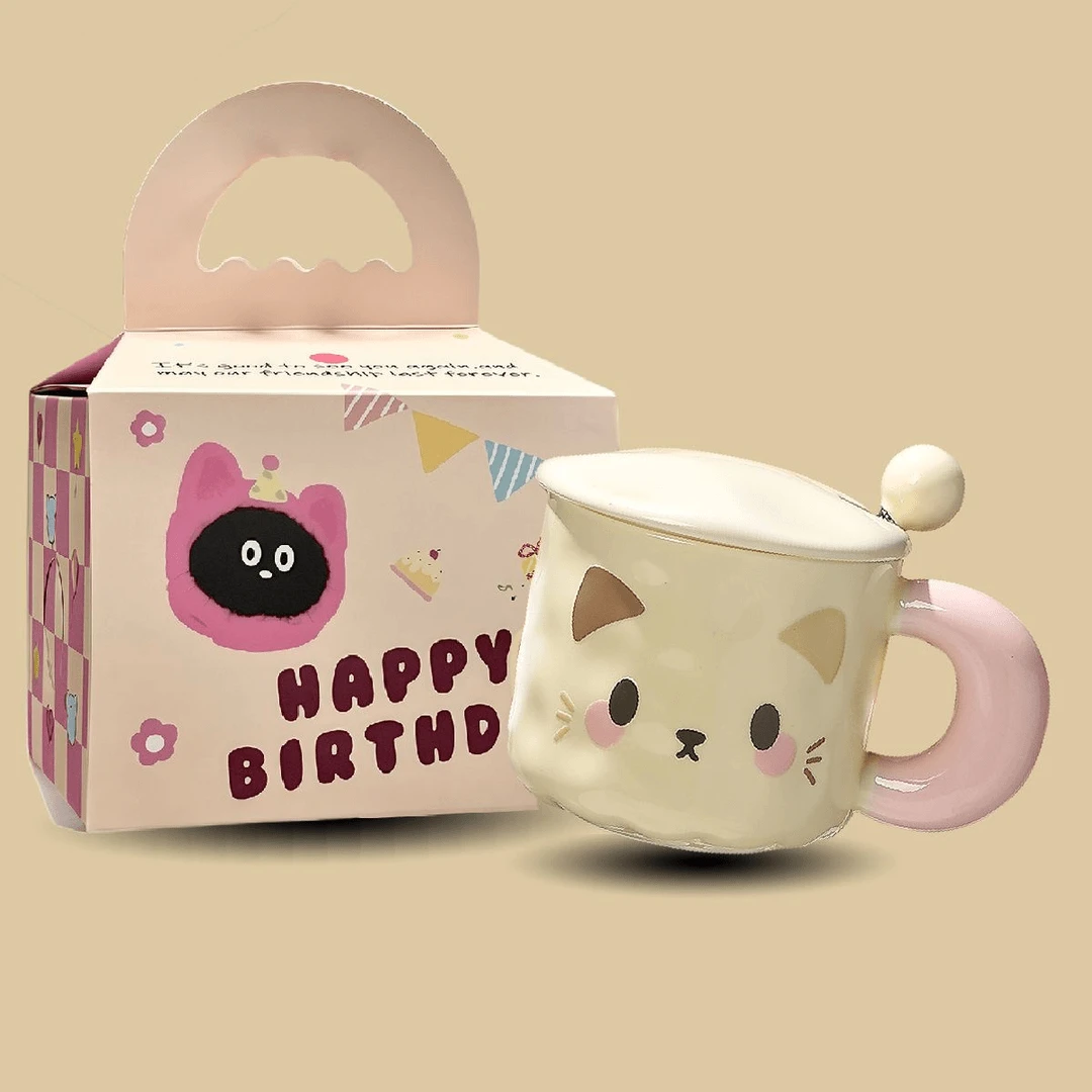 可爱奶fufu小猫马克杯带盖陶瓷水杯送女生日礼物高颜值有意义礼品
