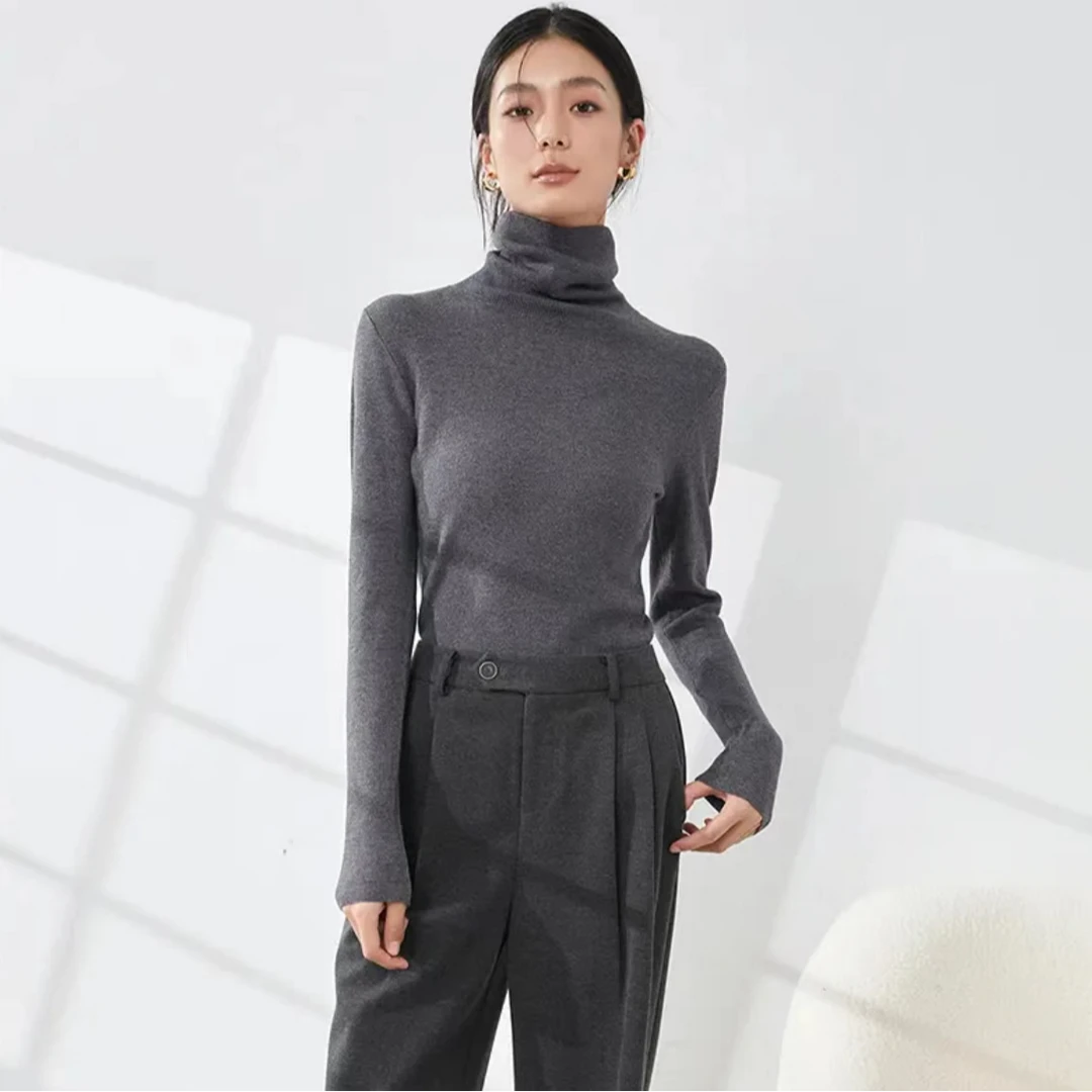 X3毛衫女打底衫内搭毛衣保暖纯色时尚百搭高领针织衫