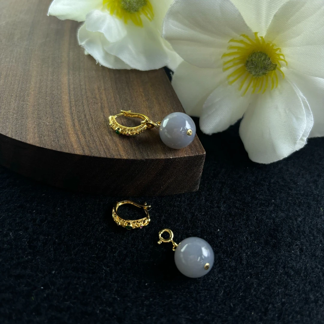 Gloire/古名【睿泽鉴宝】S925和田玉烟紫耳钩12mm SP2196