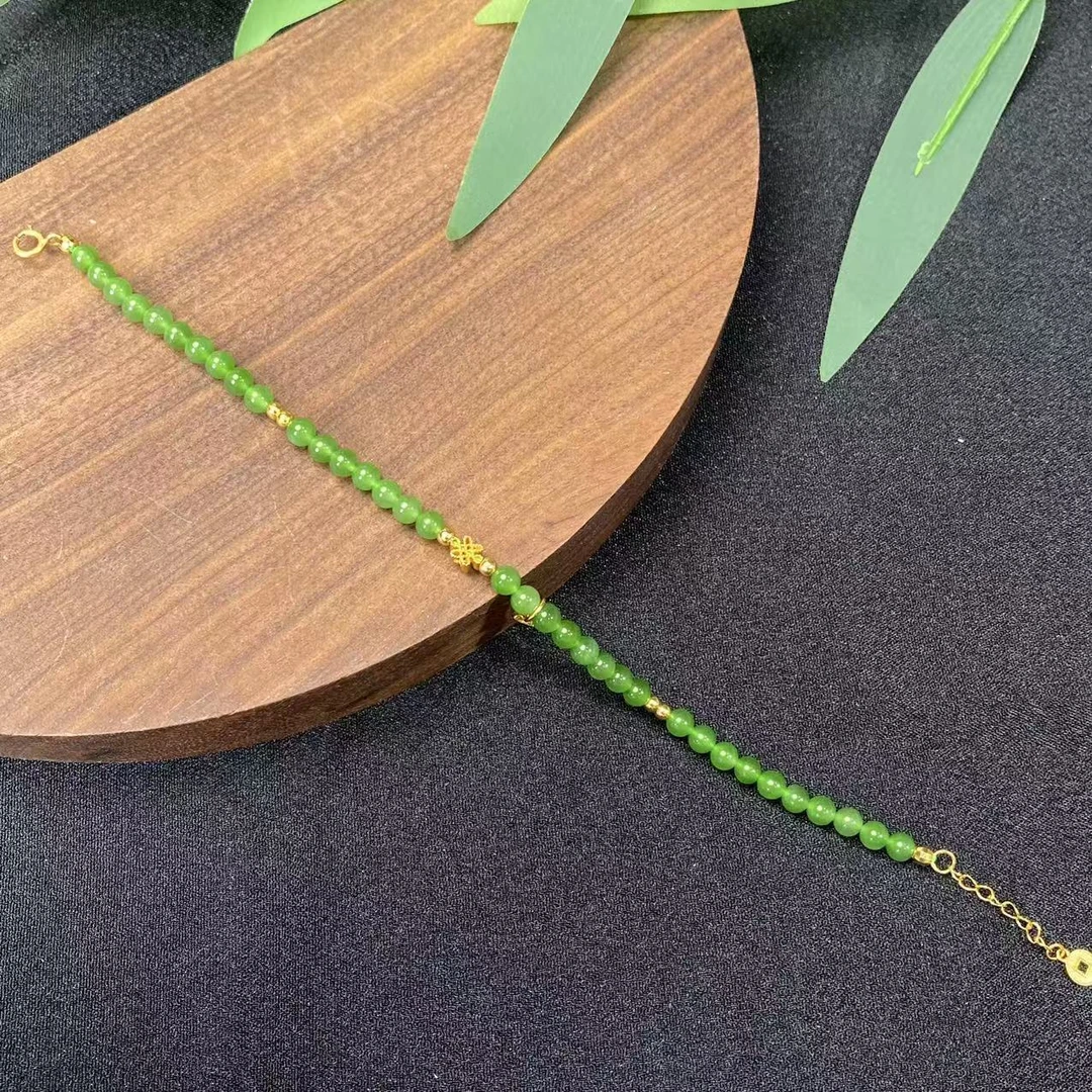 【七七专属】S925和田玉苹果绿平安喜乐手链 qqdc648
