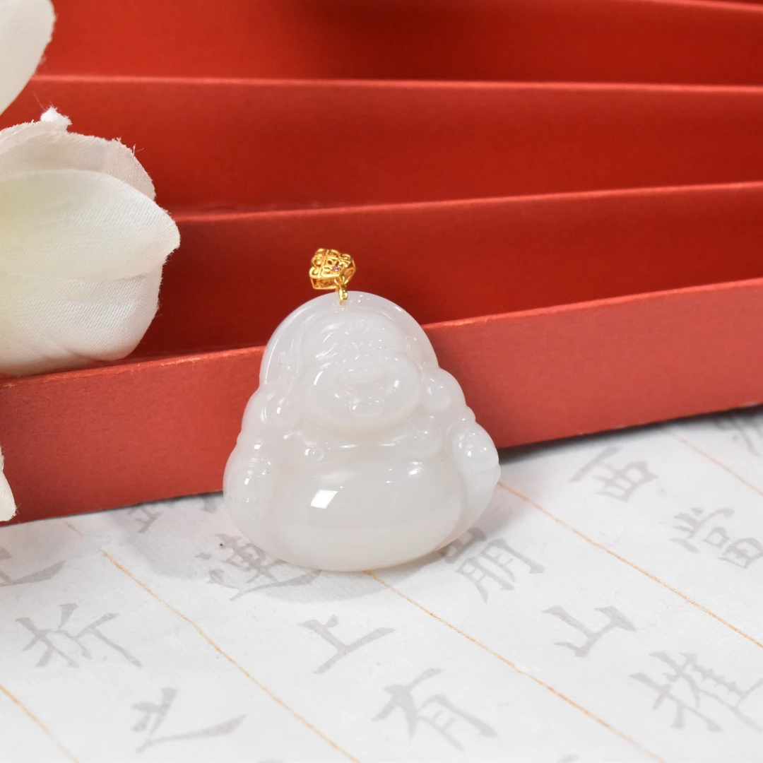 【睿泽鉴宝】18K和田玉白玉佛公吊坠 35*34*11  JPC0097