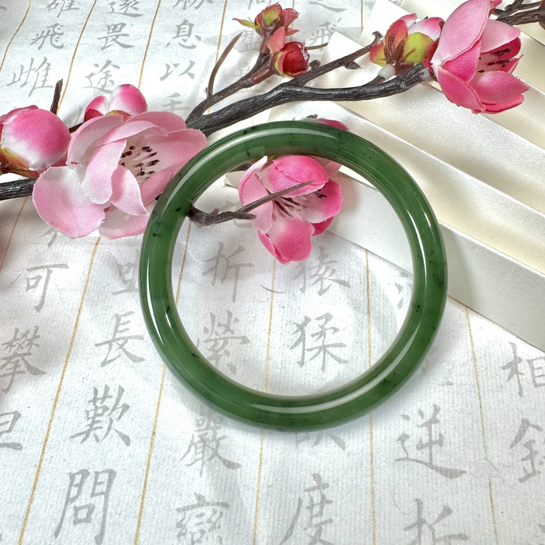 Gloire/古名【睿泽鉴宝】和田玉碧玉美人条手镯55-60 10*9 JJY0068