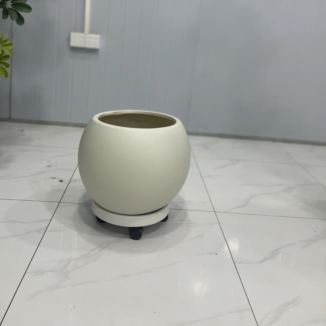 简约轻奢高级感树脂花盆圆球形花盆黑色镁泥盆
