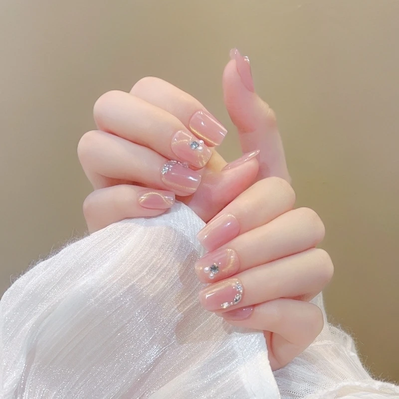 【丝带】鸳鸯玻璃珠猫眼钻纯手穿戴甲成品手指甲贴片可拆卸手甲贴片