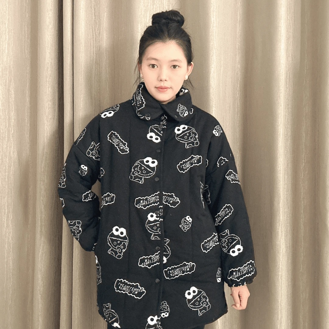 JY新疆棉花【大眼蛙】立领直筒中长款宽松家居服女保暖棉衣棉服肆