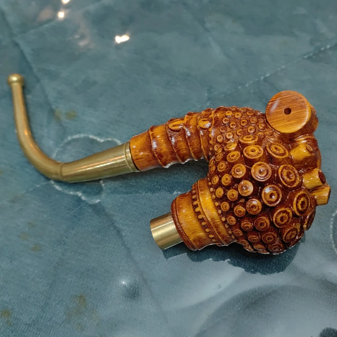 贵州烟斗实心竹雕刻大号一体16公分，做工精细，孝敬老人送礼佳品