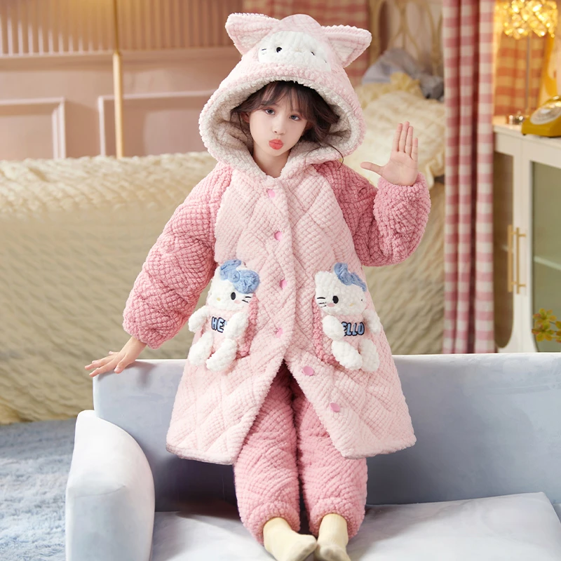 YUZHAOLIN/俞兆林冬季2025新品珊瑚绒三层夹棉女童公主风居家睡袍
