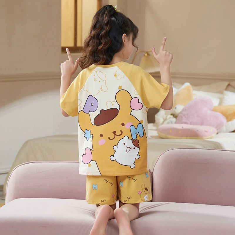 YUZHAOLIN/俞兆林夏季薄款女童可爱卡通短袖睡衣中大童纯棉家居服