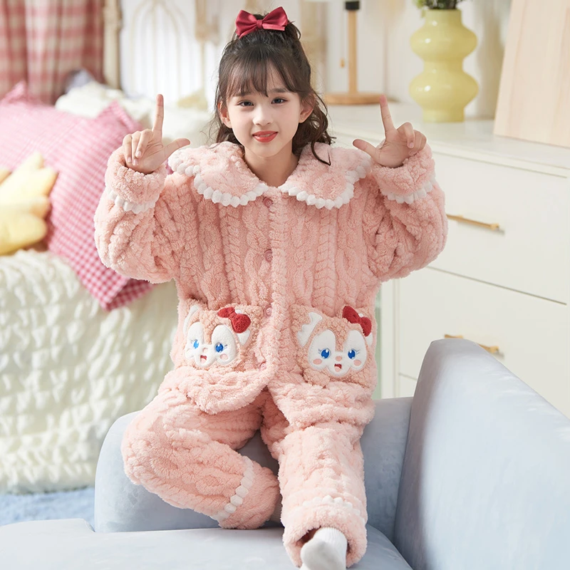 YUZHAOLIN/俞兆林儿童睡衣珊瑚绒女童开衫中大童家居服加绒加厚款