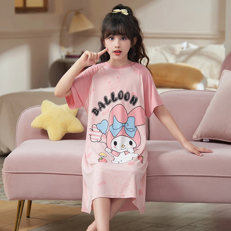 YUZHAOLIN/俞兆林夏季2025薄款女童短袖圆领卡通莫代尔睡裙家居裙