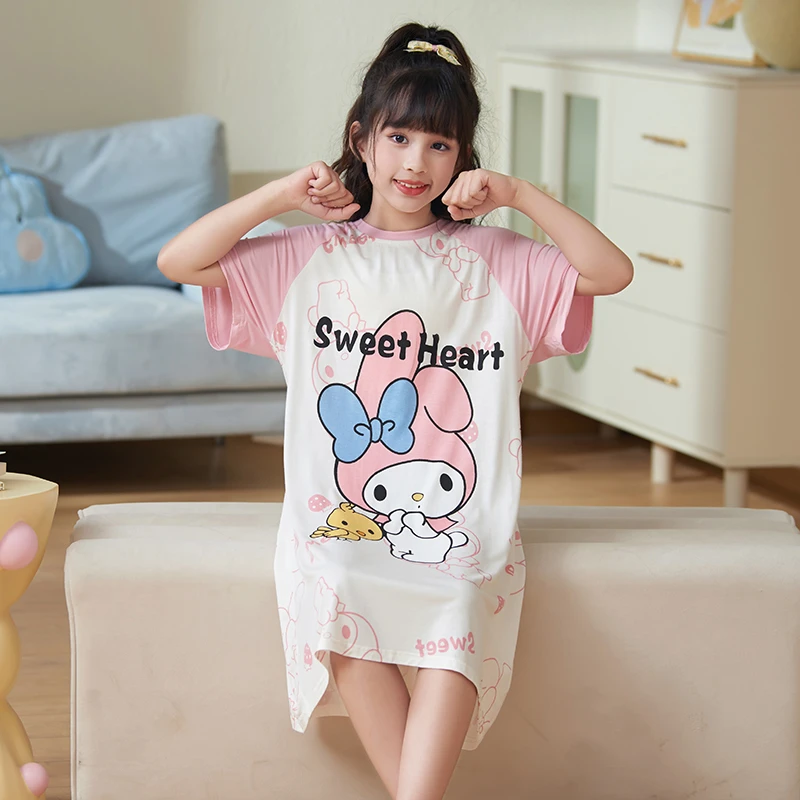 YUZHAOLIN/俞兆林甜美风儿童款圆领睡裙短袖薄款莫代尔女童家居裙