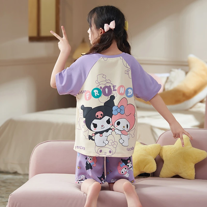 YUZHAOLIN/俞兆林卡通洋气女童短袖纯棉中学生夏季薄款睡衣两件套