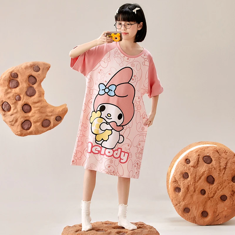 YUZHAOLIN/俞兆林中大童短袖圆领睡裙夏季薄款女童纯棉舒适连衣裙