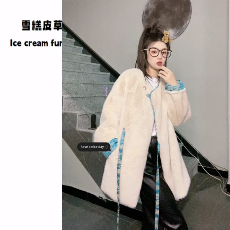 国风双面网红宽松毛毛外套设计师冬季女装款号9103