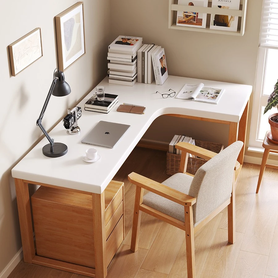 实木转角书桌椅组合L型拐角工作台家用卧室靠墙写字桌台式电脑桌