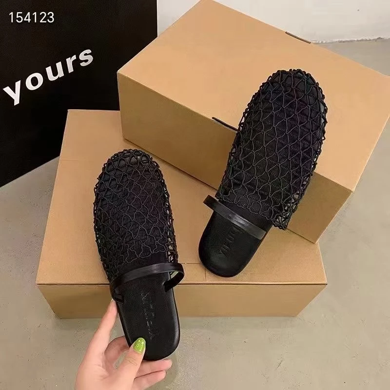 包头镂空舒适沙滩后绊带渔网平底罗马鞋