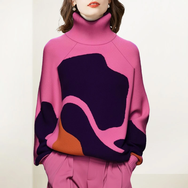 慵懒软糯套头毛衣女2025年冬装新款撞色宽松显瘦减龄百搭针织衫潮