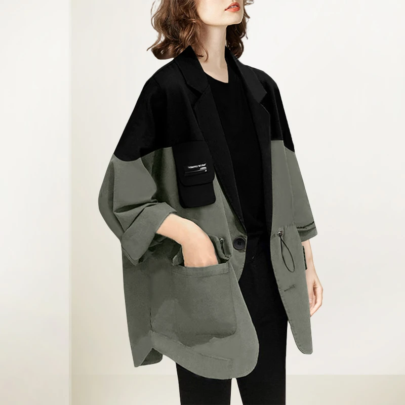 拼接西装外套女2025年秋装新款小个子减龄显瘦宽松休闲风衣上衣潮