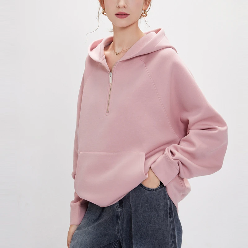 法式半拉链卫衣女2025年秋装新款慵懒风美式复古bf风连帽宽松外套