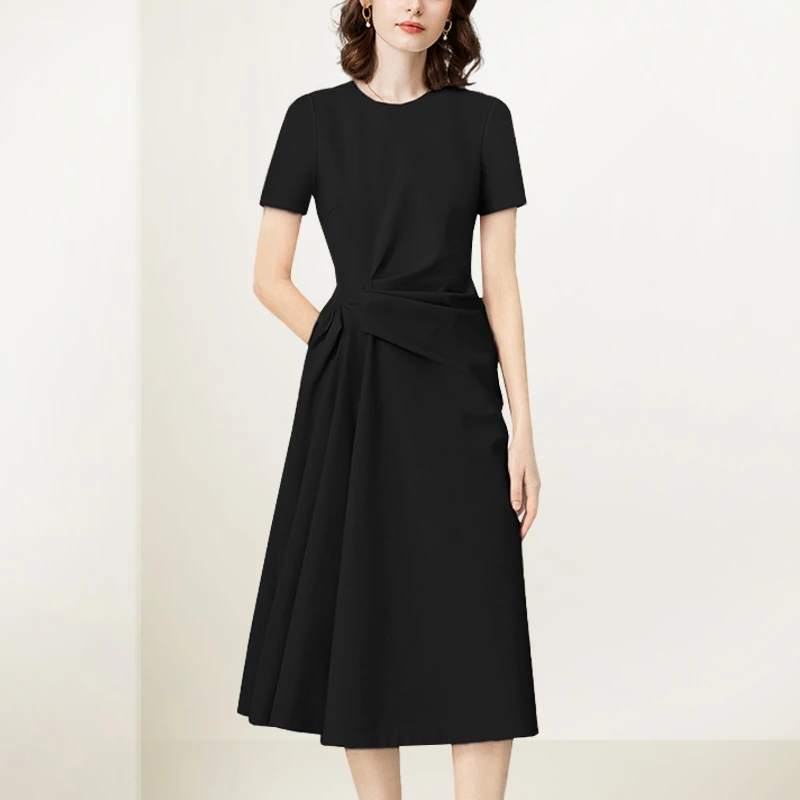 小个子短袖连衣裙女2025年夏装新款设计感宽松显瘦收腰气质裙子潮