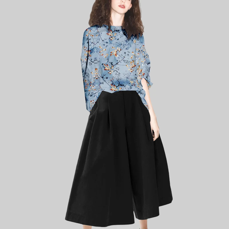 小清新洋气减龄套装2025年夏季新款气质轻熟碎花衬衫阔腿裤两件女